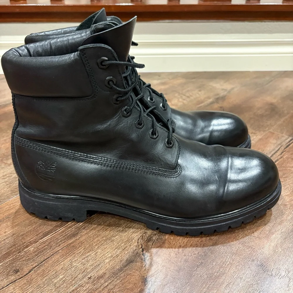 Timberland Black Leather 6-Inch Premium Boots Men’s 12W Wide - Picture 10 of 15